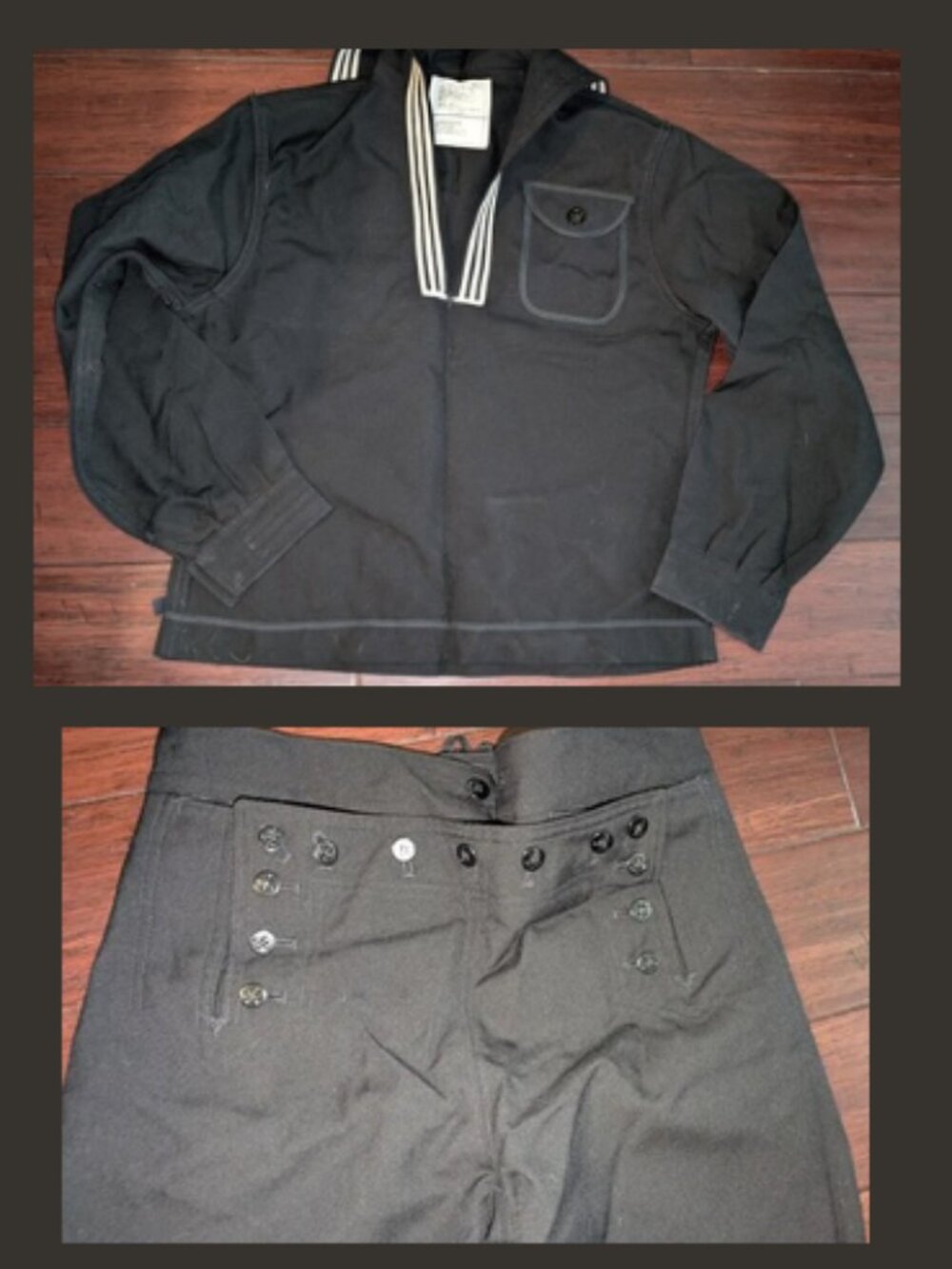 Vintage US NAVY Military Enlisted Sailor Uniform Wool Shirt 43S Pants 31R